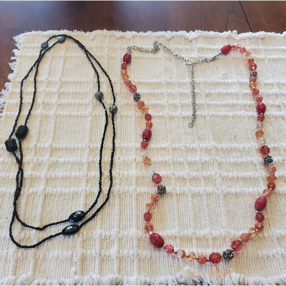 Bundle of goth art deco bead/stone large adjustable necklaces lot‎